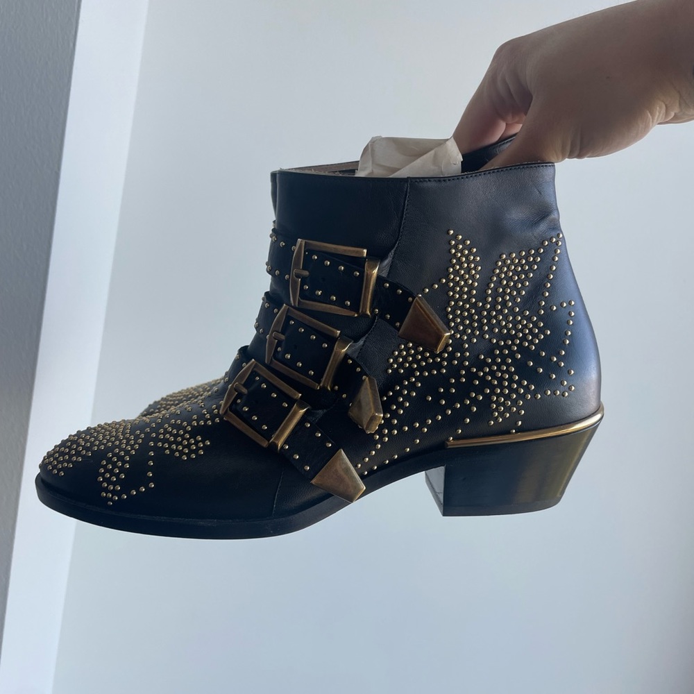 Chloe Black and Gold Ankle Boots - Picture 4 of 7